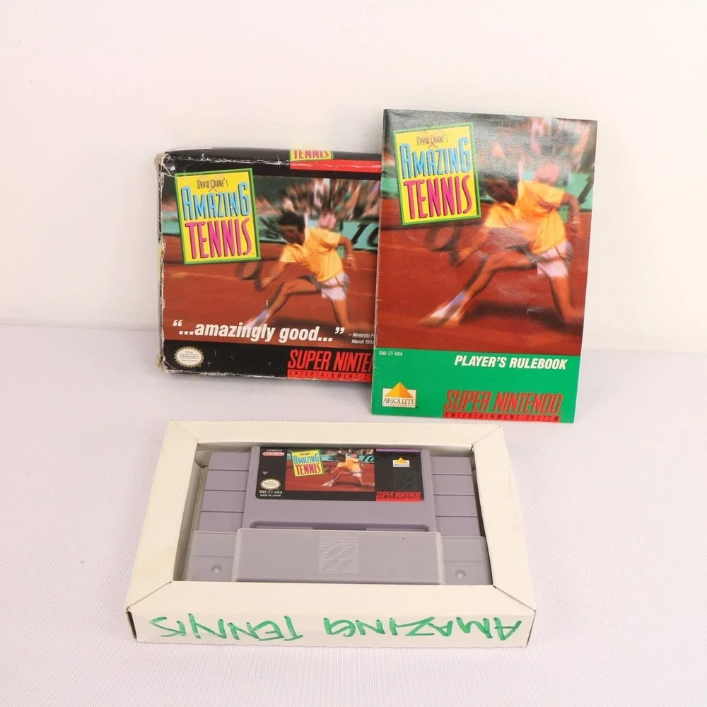 David Crane's Amazing Tennis Game Cartridge Open Box Super Nintendo SNES SNS-006